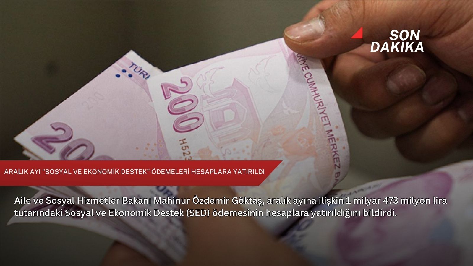 Aralık ayı "Sosyal ve Ekonomik Destek" ödemeleri hesaplara yatırıldı