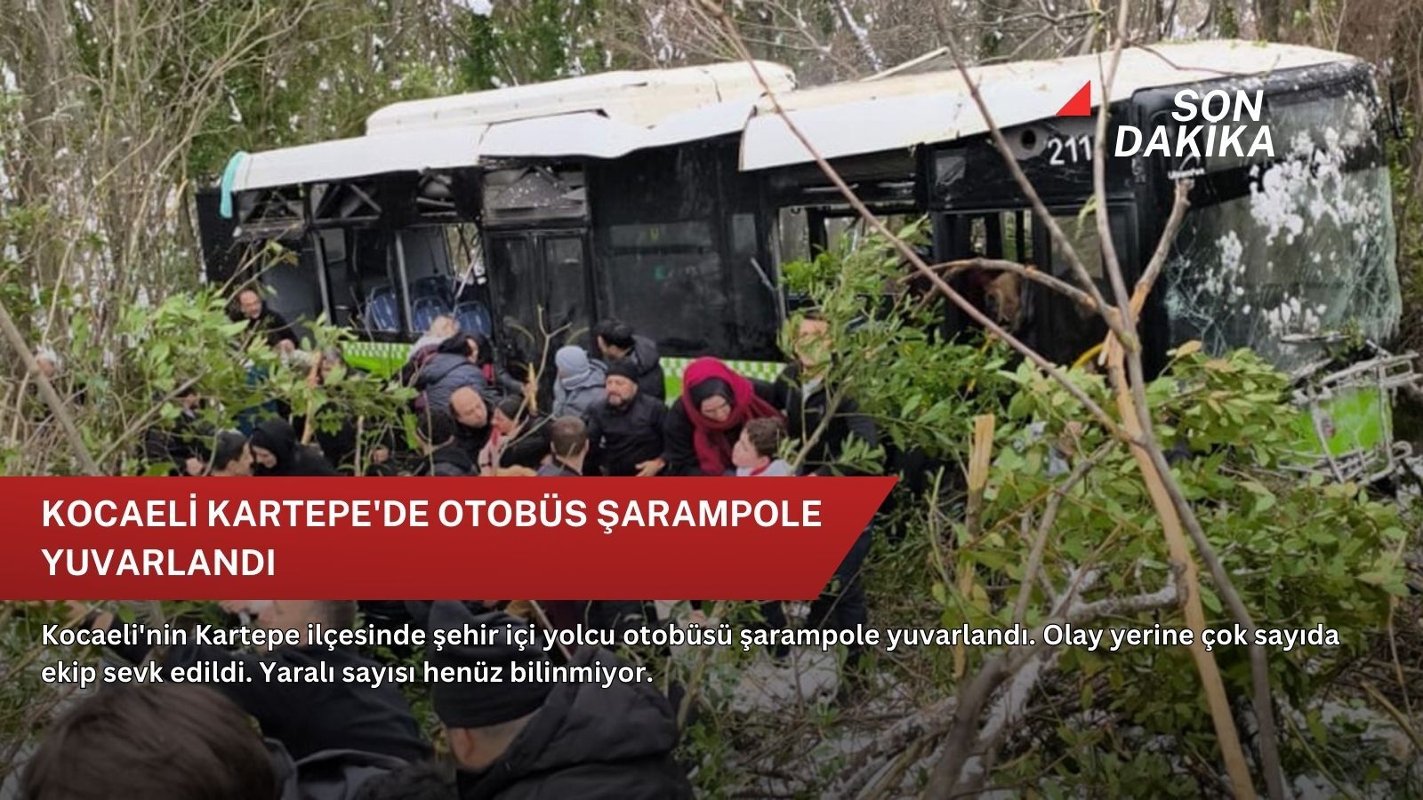 Kocaeli Kartepe'de otobüs şarampole yuvarlandı