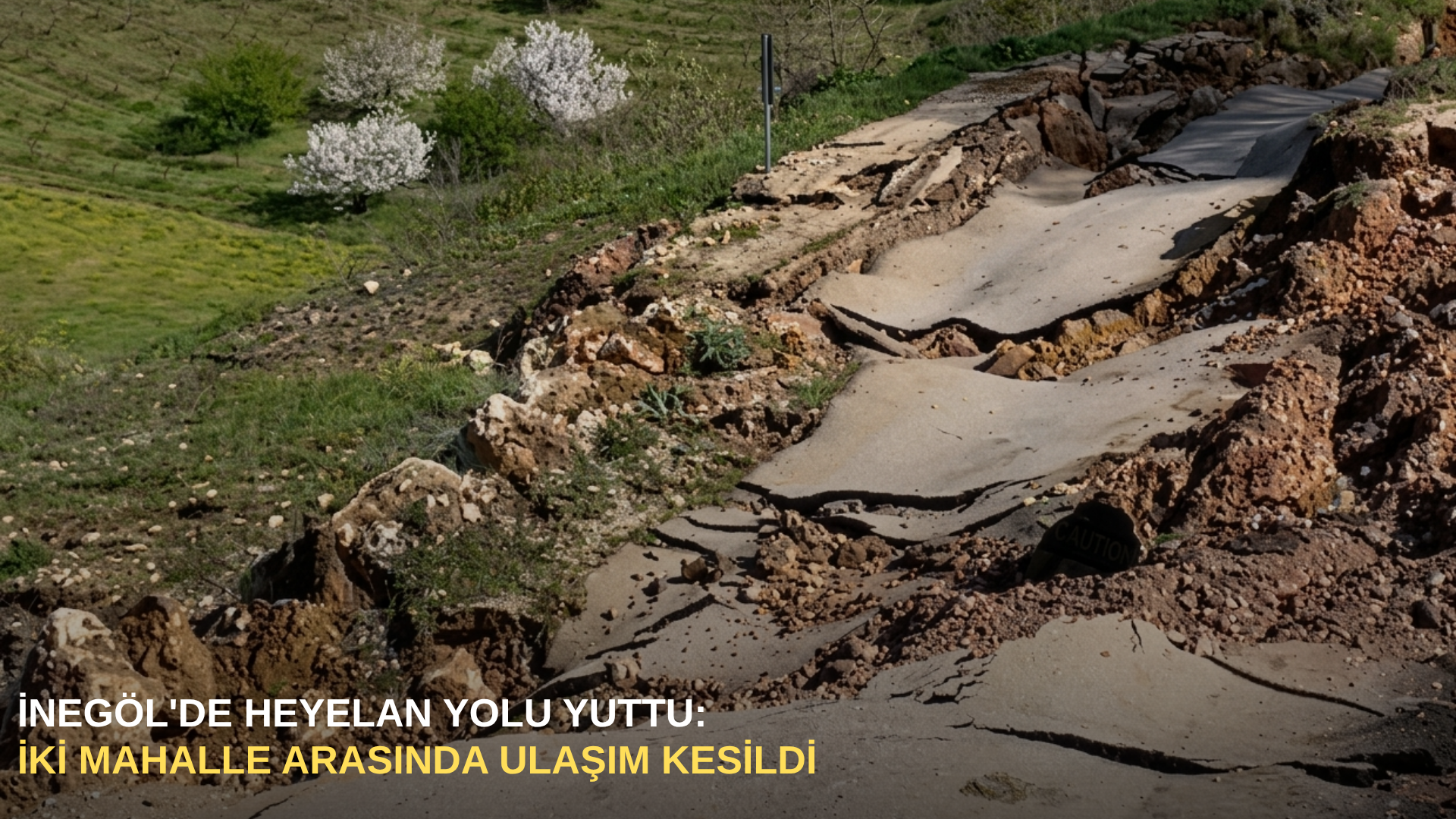 İnegöl'de heyelan yolu yuttu: İki mahalle arasında ulaşım kesildi