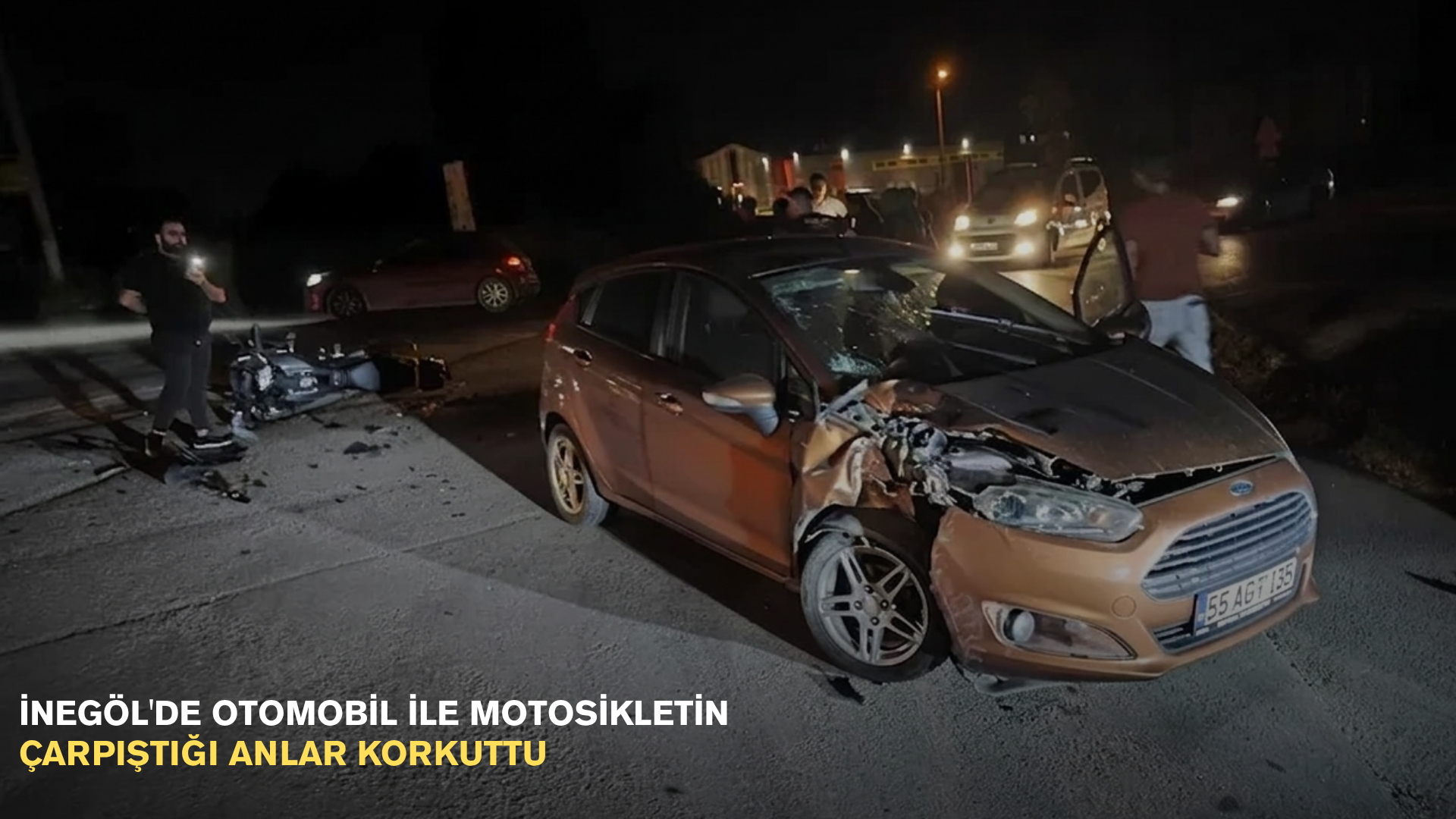 İnegöl'de otomobil ile motosikletin çarpıştığı anlar korkuttu