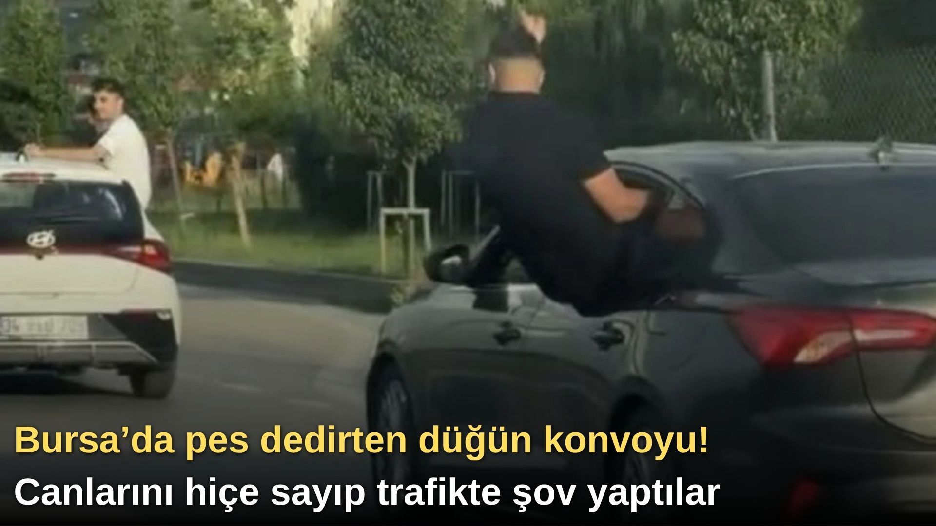Bursa’da pes dedirten düğün konvoyu! Canlarını hiçe sayıp trafikte şov yaptılar