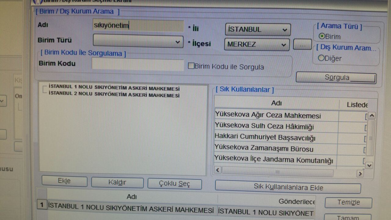 UYAP üzerinden darbe girişimi gecesi sıkıyönetim mahkemeleri tanımlandı