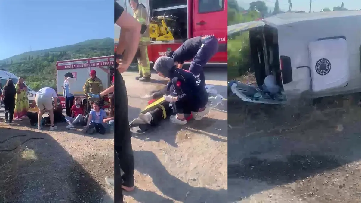 Servis aracı yan yattı, 15 yaralı!