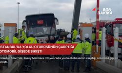 İstanbul'da yolcu otobüsünün çarptığı otomobil gişede sıkıştı