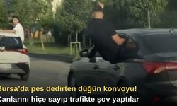 Bursa’da pes dedirten düğün konvoyu! Canlarını hiçe sayıp trafikte şov yaptılar