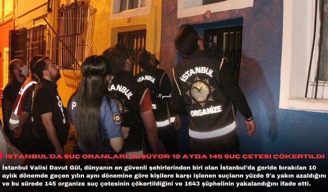 İstanbul’da suç oranları düşüyor: 10 ayda 145 suç çetesi çökertildi