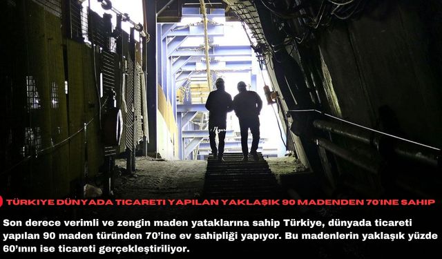 Türkiye dünyada ticareti yapılan yaklaşık 90 madenden 70'ine sahip