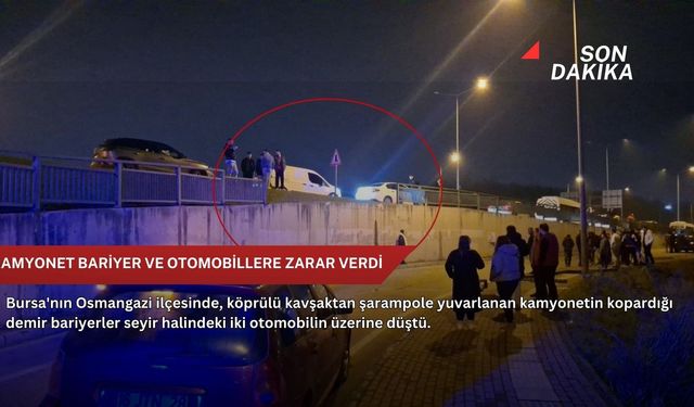 Kamyonet bariyer ve otomobillere zarar verdi