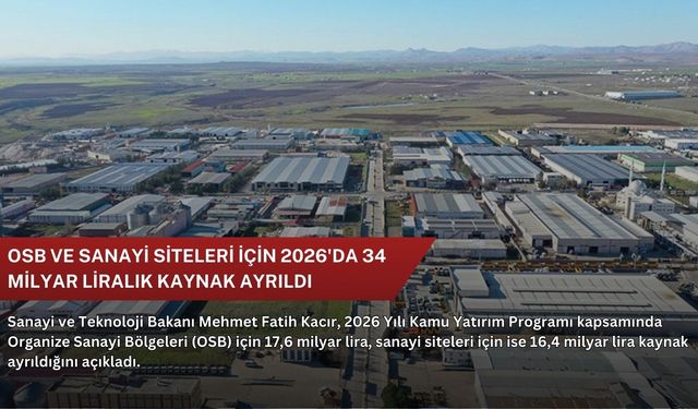 OSB ve sanayi siteleri için 2026'da 34 milyar liralık kaynak ayrıldı