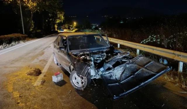 Bursa'da kontrolden çıkan otomobil ağaca çarptı