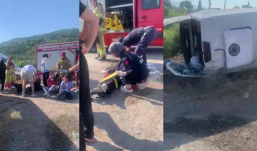 Servis aracı yan yattı, 15 yaralı!